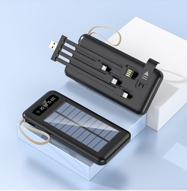 10000mAh phone charger solar power bank with cables - Image 2