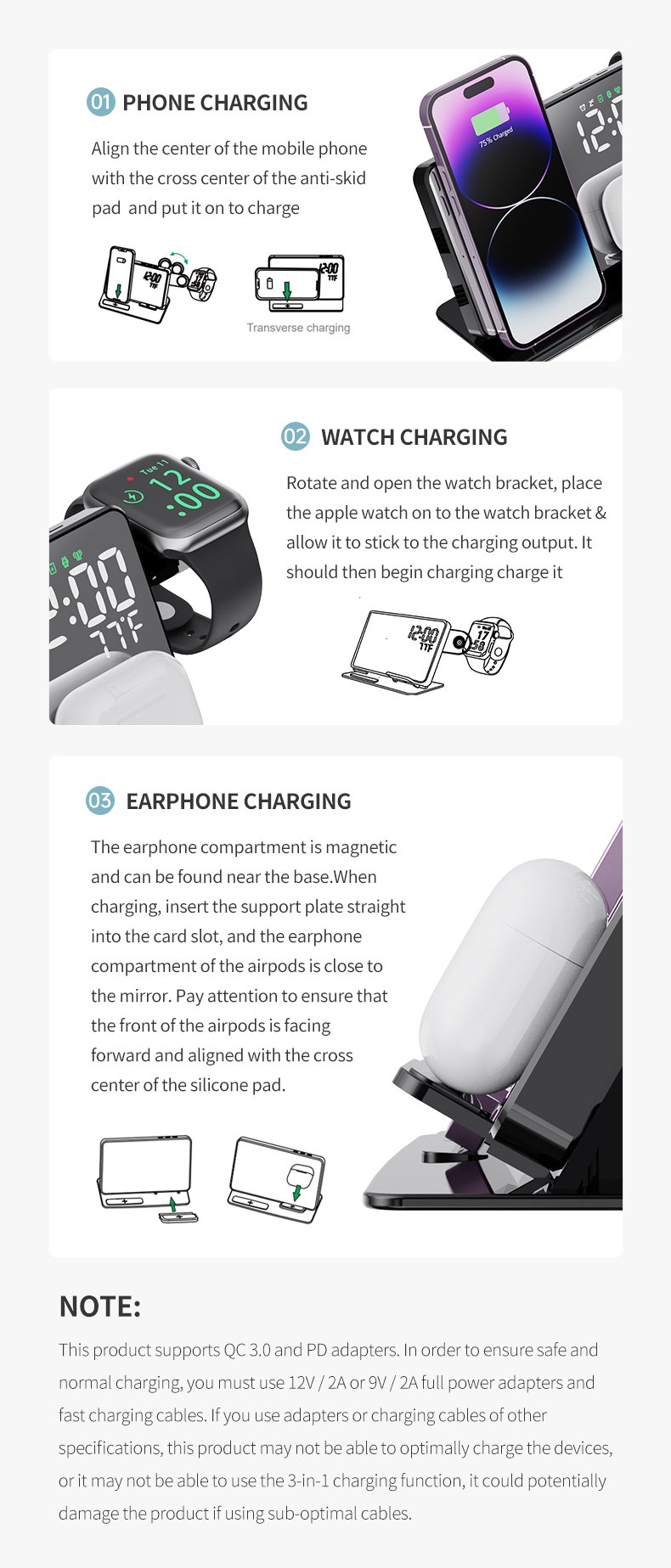 4 in1 wireless charger clock