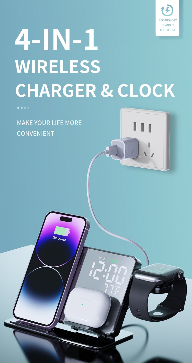 4 in1 wireless charger clock