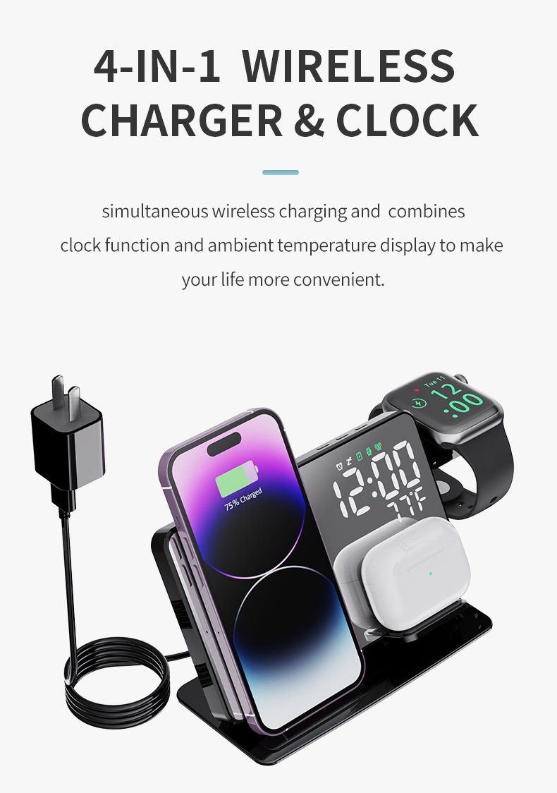 4 in1 wireless charger clock