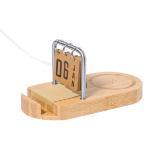 Bamboo wireless charger With Calendar & Holder