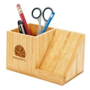 Bamboo wireless charger with pen holder