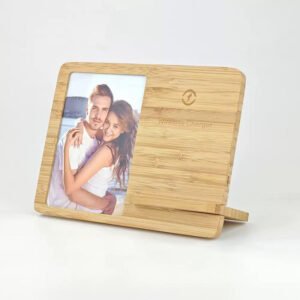 Bamboo wireless charger with phote frame