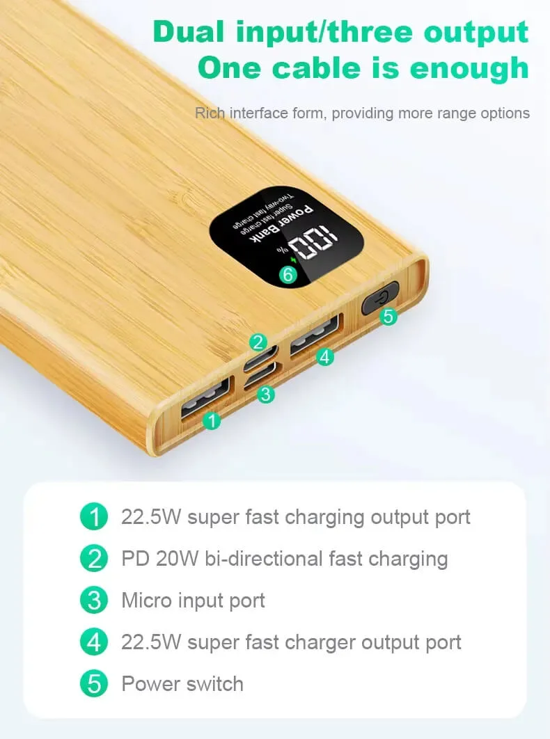 Bamboo Power Bank Private Label Custom Logo Promotional Gifts giveaways for Events Wholesale Manufacturer 9 Bamboo power bank