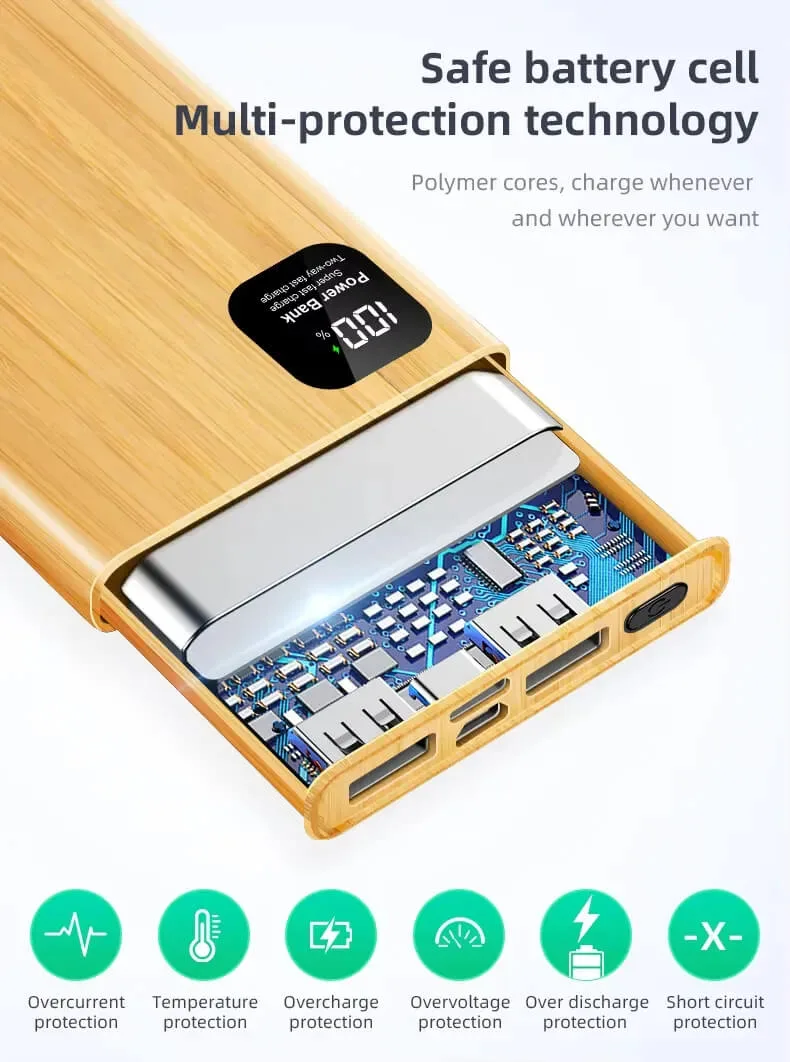 Bamboo Power Bank Private Label Custom Logo Promotional Gifts giveaways for Events Wholesale Manufacturer 13 Bamboo power bank