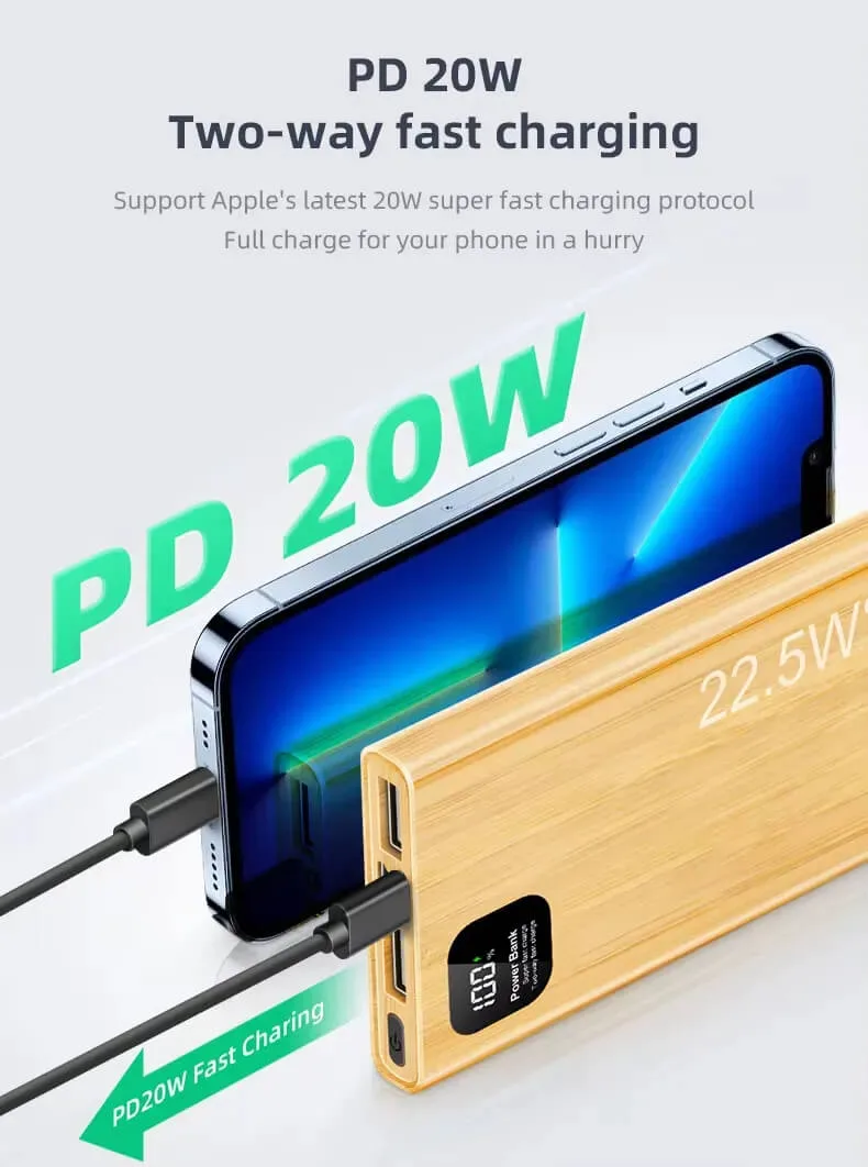 Bamboo Power Bank Private Label Custom Logo Promotional Gifts giveaways for Events Wholesale Manufacturer 10 Bamboo power bank