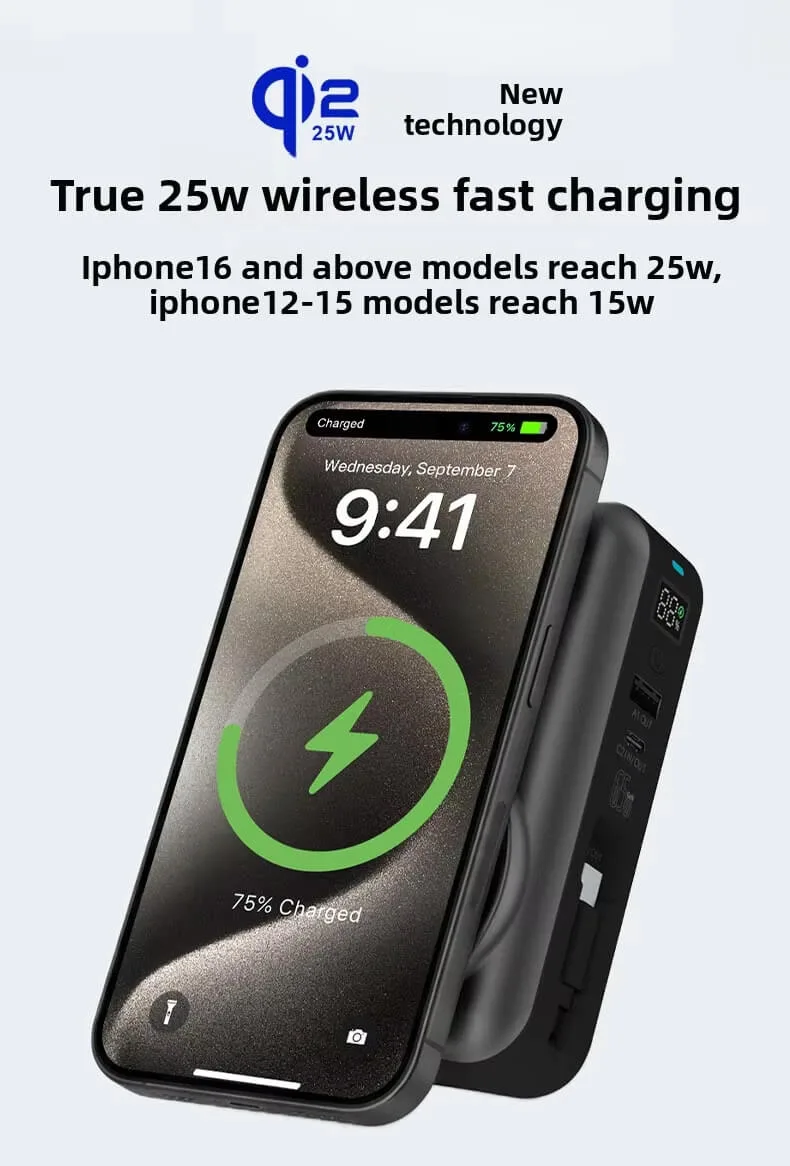 Qi2.2 MagSafe Power Bank 65W Fast Portable Charger with Retractable Built-in Cable OEM Private Lable Manufacturer 18 65W Magnetic Wireless Power Bank