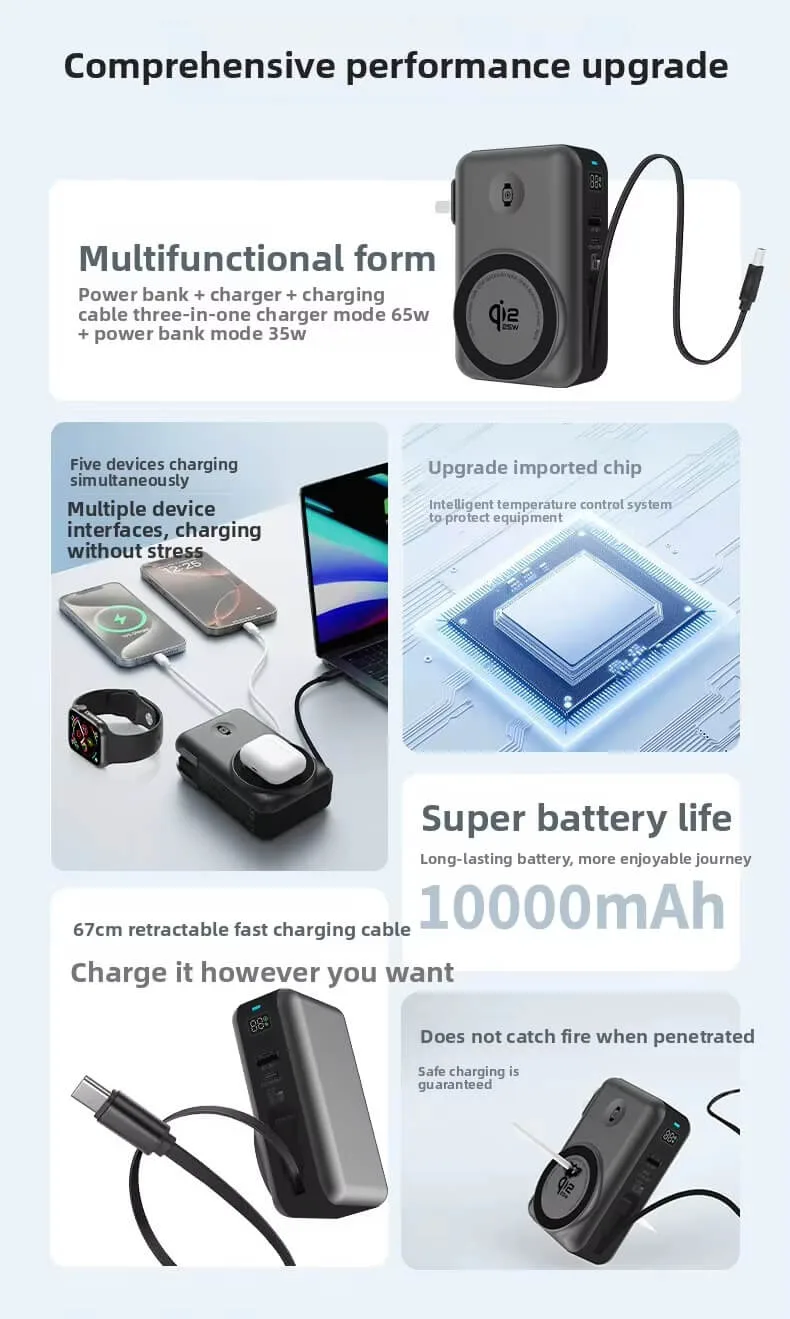 Qi2.2 MagSafe Power Bank 65W Fast Portable Charger with Retractable Built-in Cable OEM Private Lable Manufacturer 10 65W Magnetic Wireless Power Bank