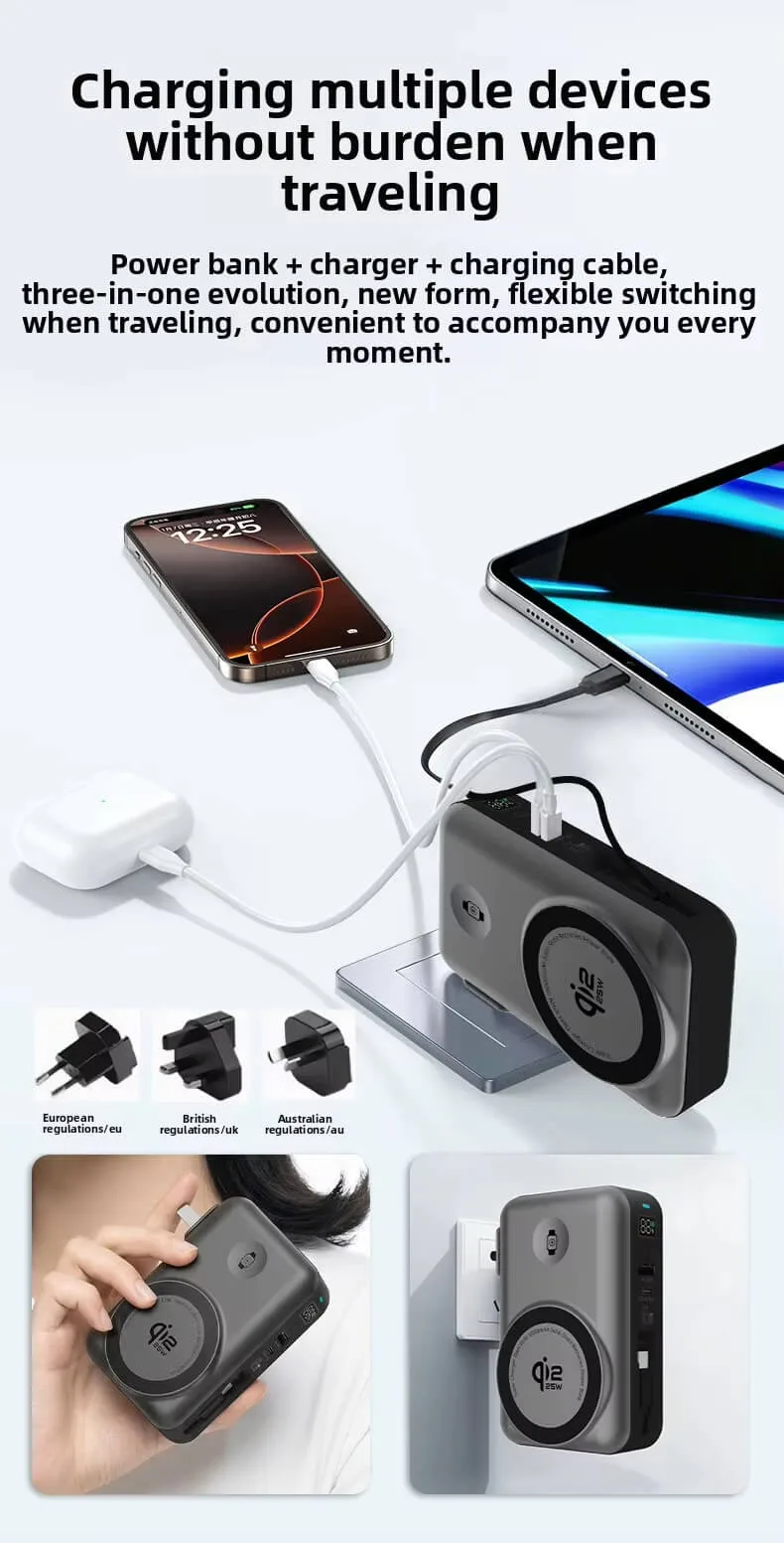 Qi2.2 MagSafe Power Bank 65W Fast Portable Charger with Retractable Built-in Cable OEM Private Lable Manufacturer 14 65W Magnetic Wireless Power Bank