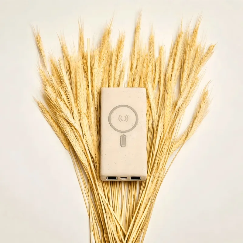 Wheat Straw Power Bank Eco Friendly 10000mAh Magsafe Portable Charger Gift OEM Logo 12 wheat straw power bank