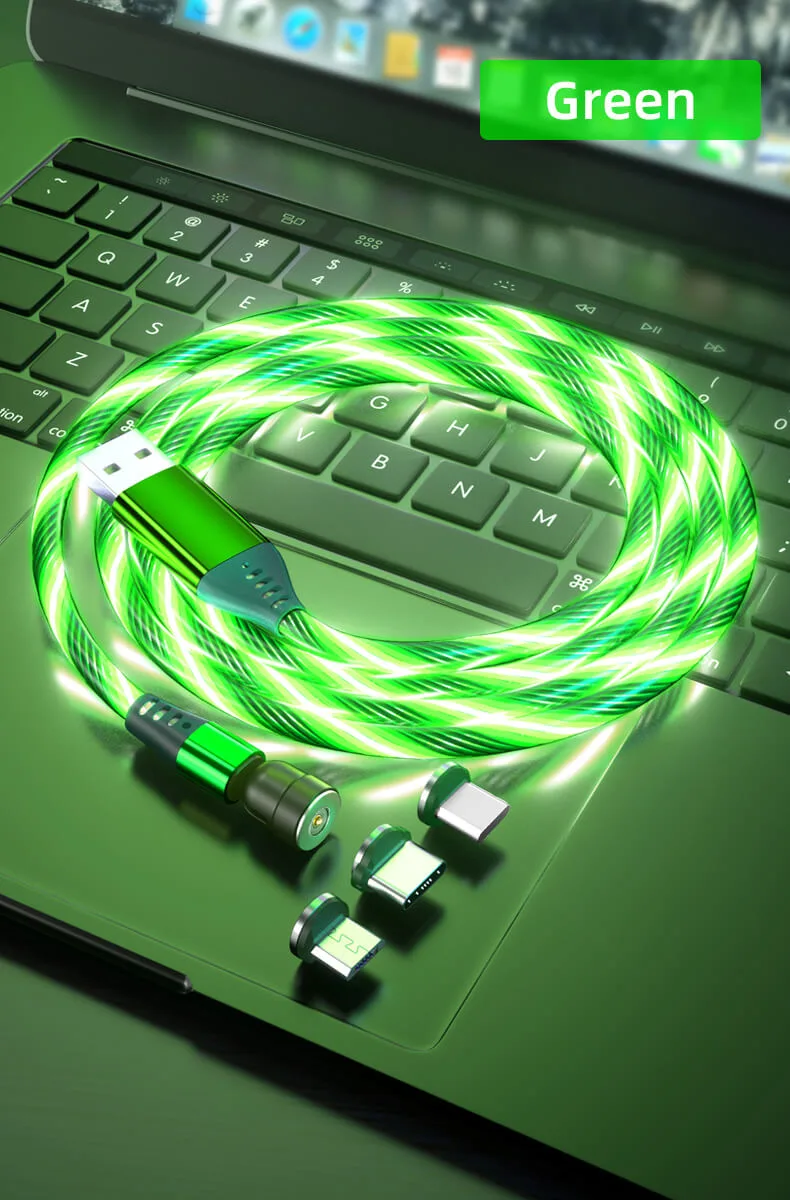 LED Growing Magnet Cable 2.4A Fast Charging USB Cable 180 Bending 360 Rotating Charging OEM Promotion Manufacturer 18 LED Growing Magnet Cable