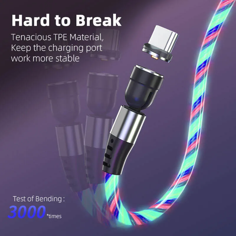 LED Growing Magnet Cable 2.4A Fast Charging USB Cable 180 Bending 360 Rotating Charging OEM Promotion Manufacturer 15 LED Growing Magnet Cable