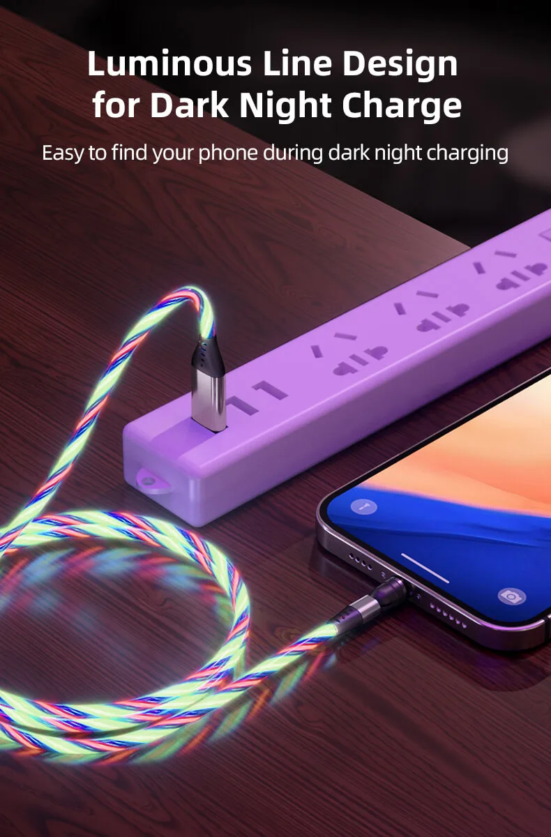 LED Growing Magnet Cable 2.4A Fast Charging USB Cable 180 Bending 360 Rotating Charging OEM Promotion Manufacturer 13 LED Growing Magnet Cable