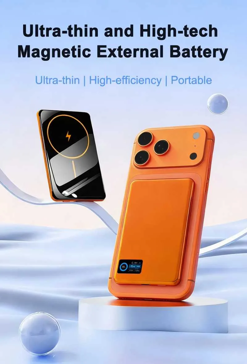 MagSafe Power Bank 5000mAh/10000mAh Ultra Slim Aluminum TFT Smart Screen OEM Manufacturer 14 iPhone Power Bank