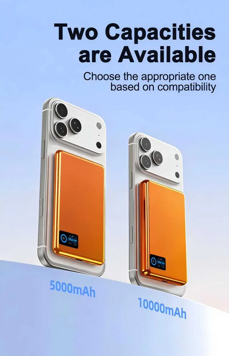 MagSafe Power Bank 5000mAh/10000mAh Ultra Slim Aluminum TFT Smart Screen OEM Manufacturer 15 iPhone power bank