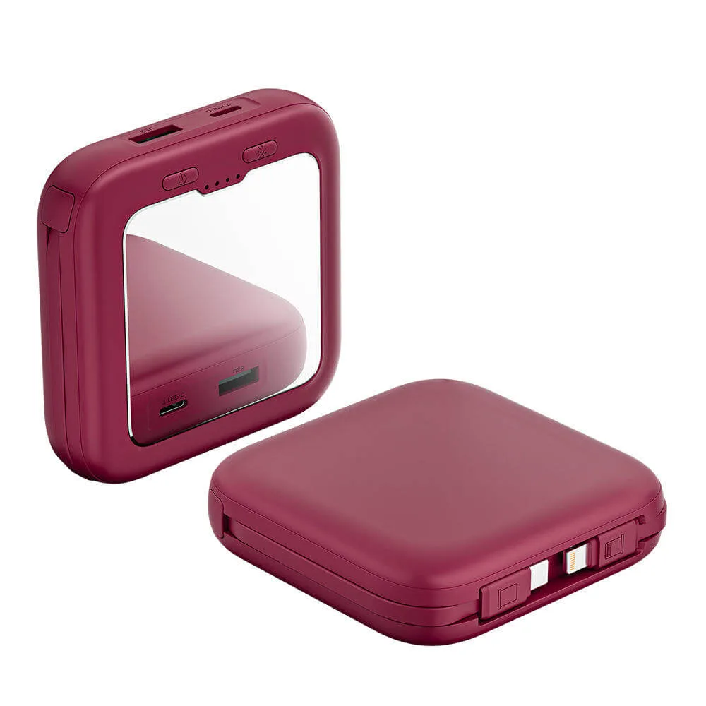 Power Bank 5000mAh Con Specchio LED E Doppio Specchio (normale E 3x), Design Soft-touch, Cavo USB-C Incluso, Idea Regalo In Confezione Elegante