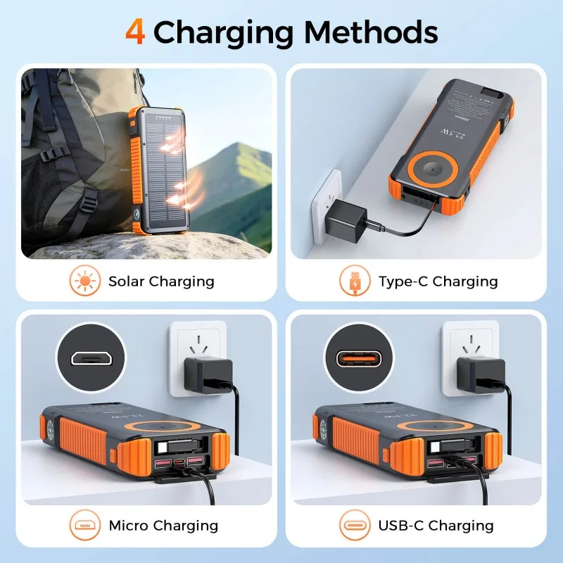 Solar Power Bank 20000mah 22.5W Fast Charging 15W Wireless Charging With 70cm Built-in Retractable Cable Private Lable OEM Manufacturer 11 Solar Power Bank 20000mah