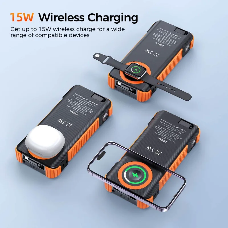 Solar Power Bank 20000mah 22.5W Fast Charging 15W Wireless Charging With 70cm Built-in Retractable Cable Private Lable OEM Manufacturer 13 Solar Power Bank 20000mah
