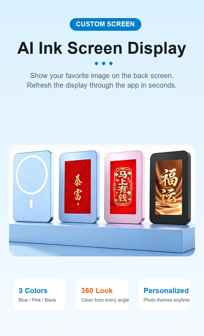 Smart E-Ink MagSafe Power Bank with AI Customizable Display PD20W Fast Charging OEM Custom Manufacturer 10 Smart E-Ink MagSafe Power Bank