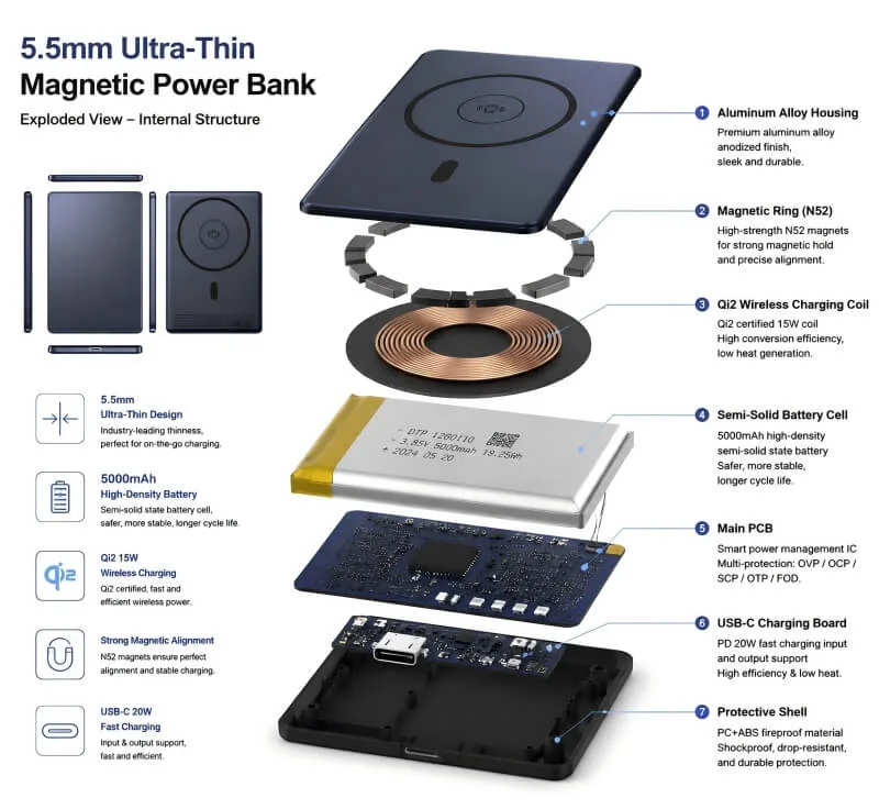 The Complete Buyer's Guide to 5.5mm Ultra-Thin Qi2 Magnetic Power Banks: Features, OEM Customization, and How to Choose the Right Manufacturer (2026) 1 Qi2 Magnetic Power Bank