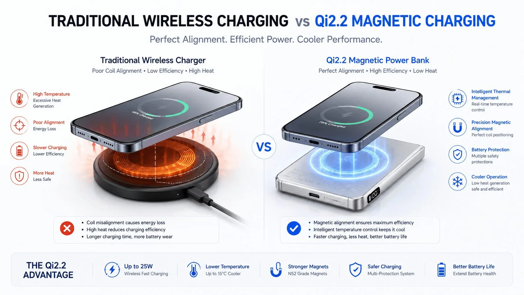 Qi2.2 wireless charging generates less heat than traditional wireless charging