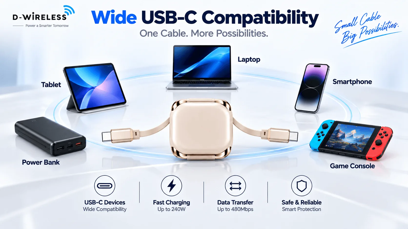 240W Retractable USB-C Cable with E-Marker USB-C PD Fast Charging OEM Manufacturer 20 240W Retractable USB-C Cable
