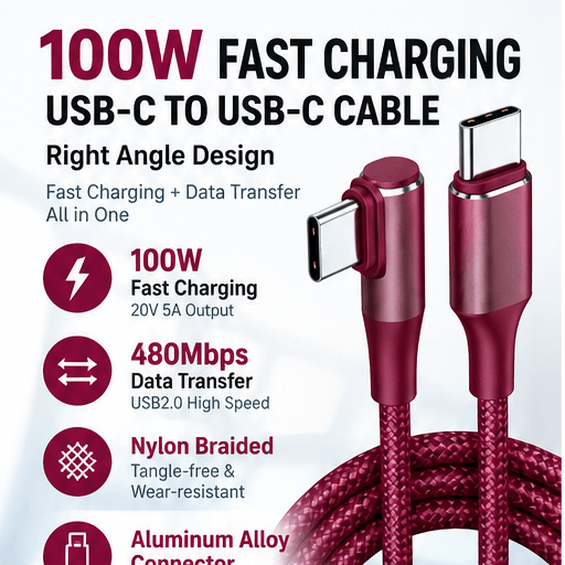 Burgundy Red 100W USB-C Cable 