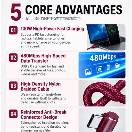 Burgundy Red 100W USB-C Cable 