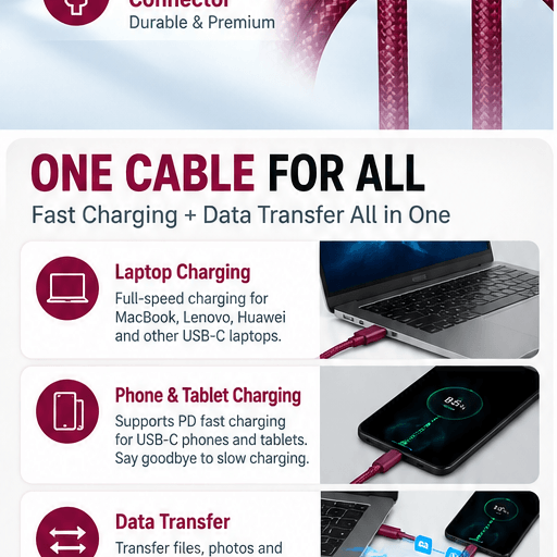 Burgundy Red 100W USB-C Cable 