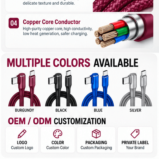 Burgundy Red 100W USB-C Cable 