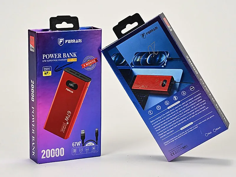 Custom power bank packaging with branded retail boxes and printed product graphics