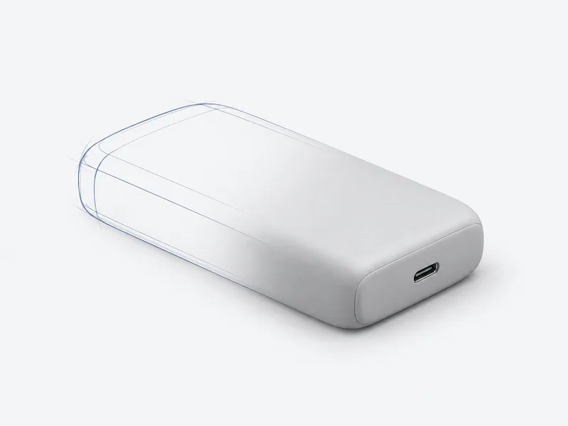 Custom product housing concept transitioning from a design outline to a finished form.